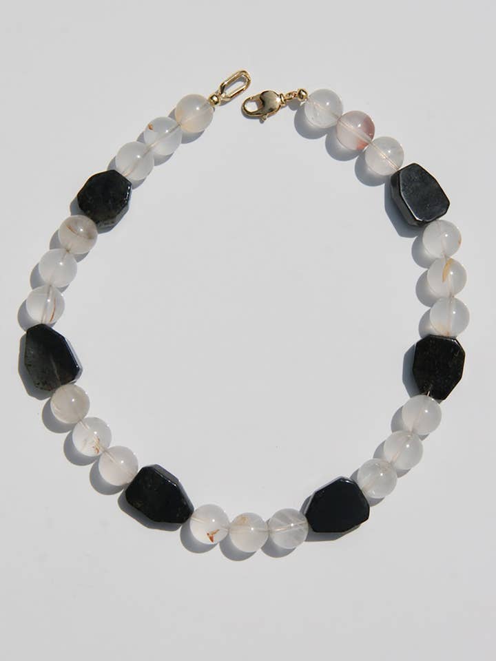 ZOYA Rutilated Quartz & Black Tourmaline Beaded Necklace for wholesale by By Orly