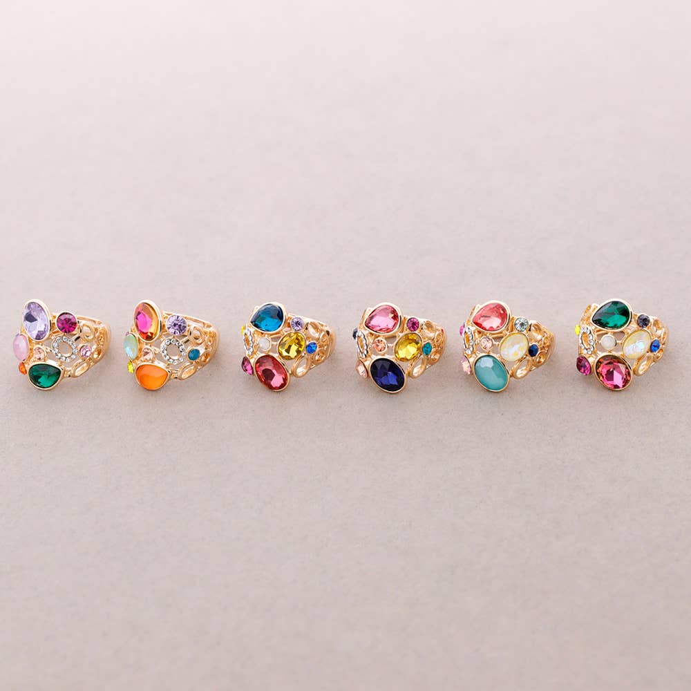 Sonata - Vente Bague avec plusieurs pierres - Bague élastique en métal avec cristaux3