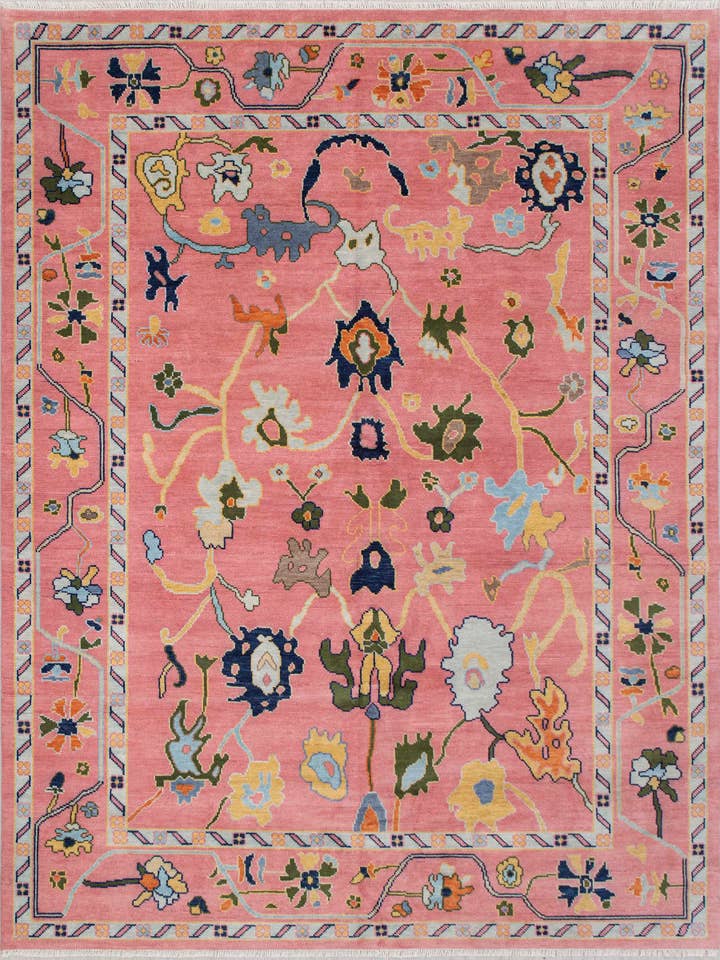 Pink Wool Turkish Oushak Rug, Hand-Knotted, Customize P-8053 for wholesale by Aesthetic Homes LLC
