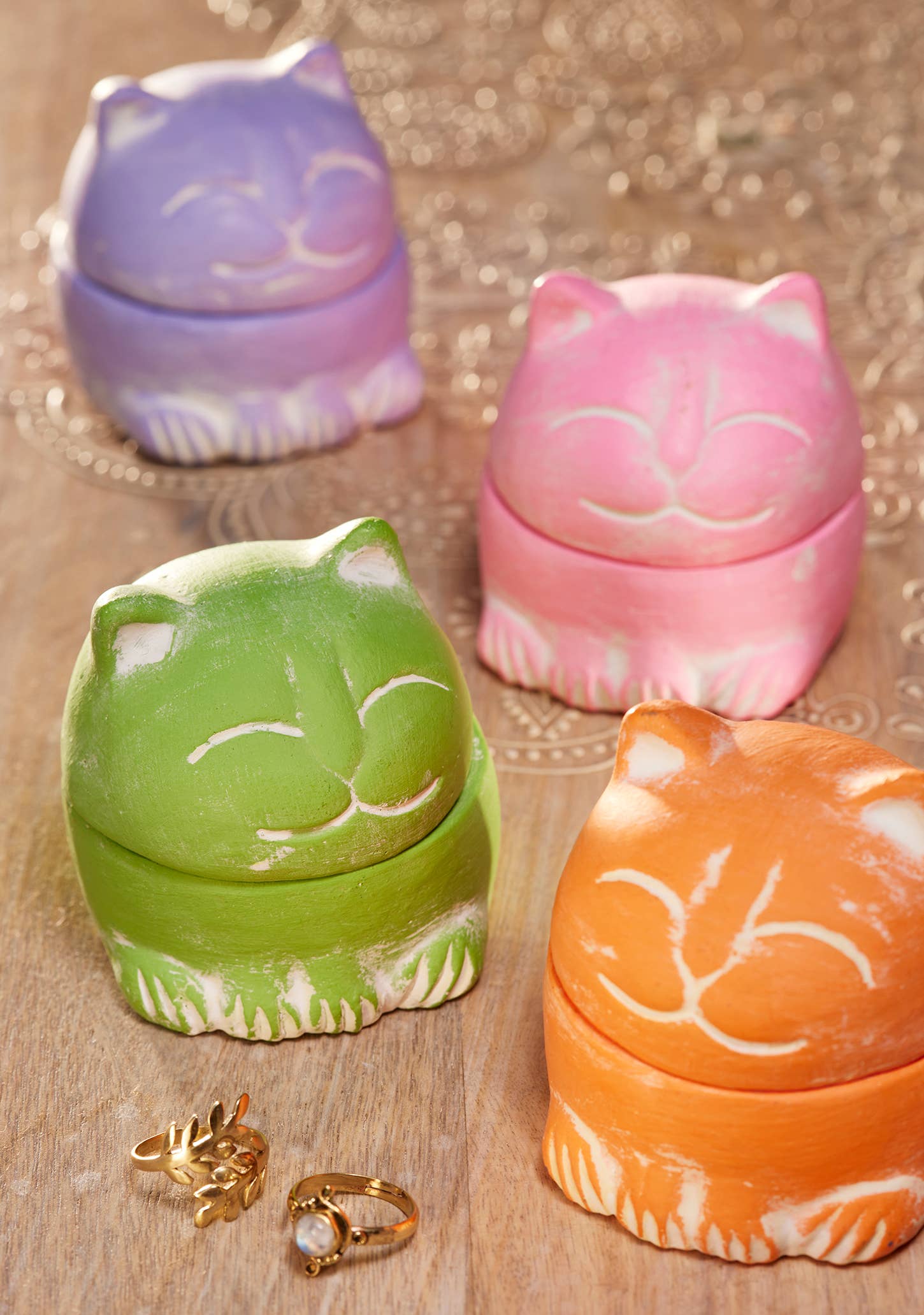 Namaste – Prato de joias por atacado – Pote de Bugigangas em Terracota com Gato0