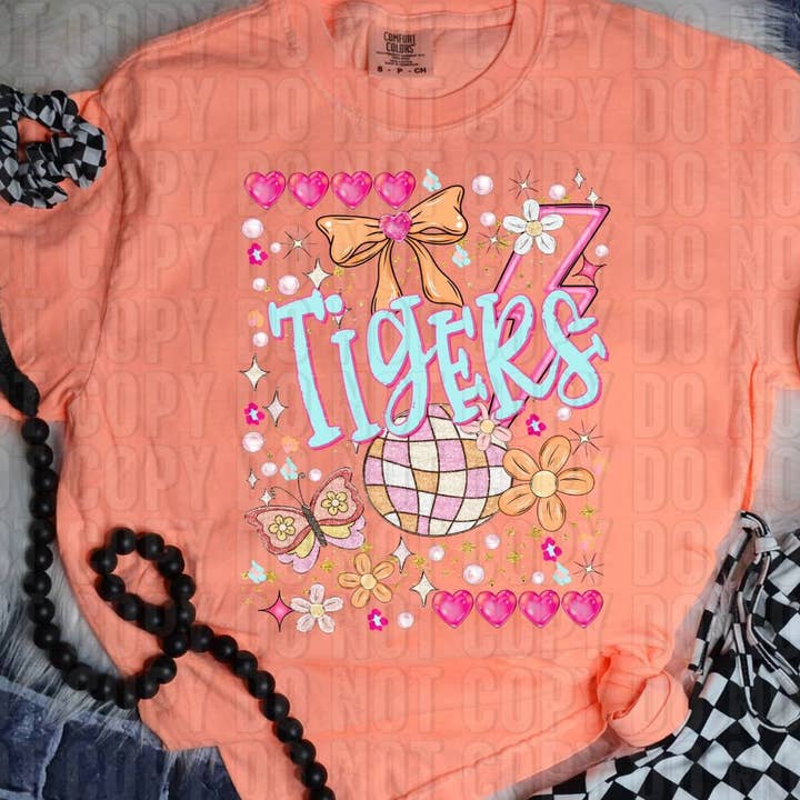 Tigers Preppy Disco Mascot DTF Transfer for wholesale by K and M Designs