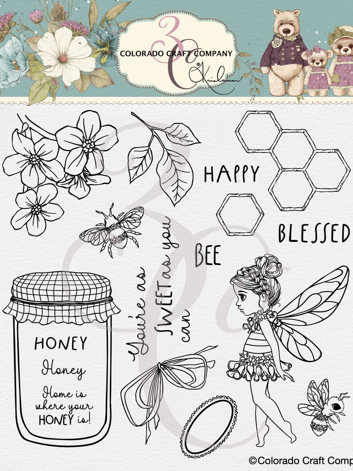 KL668-Kris Lauren~Honey Jar 6 x 6 tampons transparents pour la vente par Colorado Craft Company