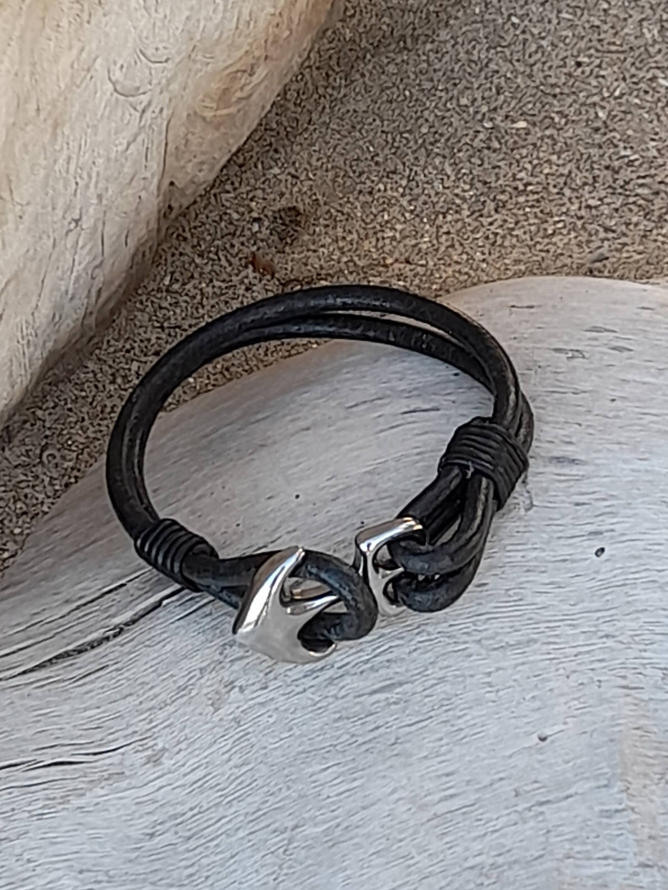 marenostrum créations - Wholesale Woven/Braided Bracelet - Stainless steel anchor leather bracelet5