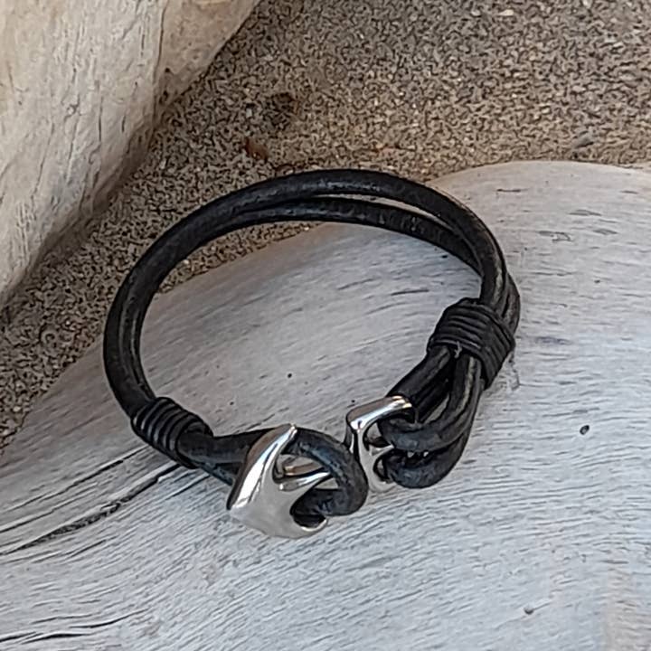 marenostrum créations - Wholesale Woven/Braided Bracelet - Stainless steel anchor leather bracelet5