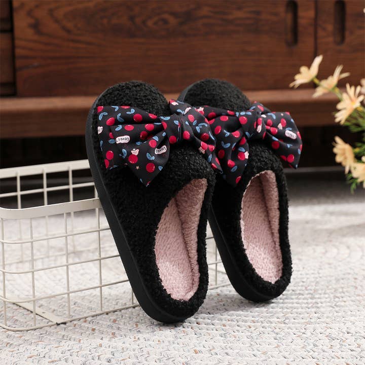 Comely Fashion - Wholesale Slippers - Women's - Sweet Cherry Bow Christmas Plush Home Slippers3