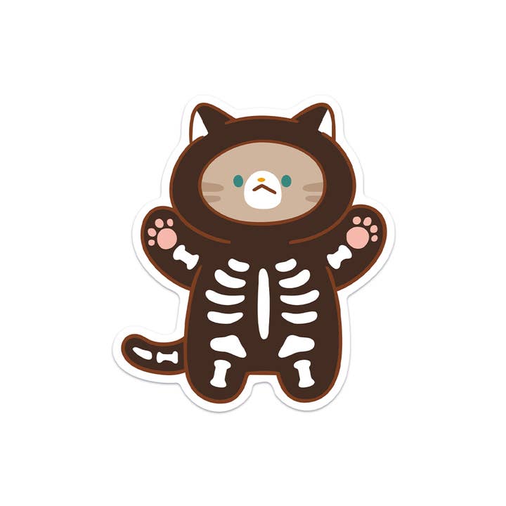Skeleton Cat Waterproof Vinyl Sticker for wholesale by Meowashi Studio