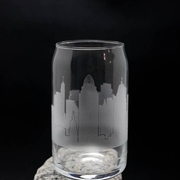 Cincinnati, Ohio Skyline Glass Can Iced Coffee Cup for wholesale by Urban & Etched