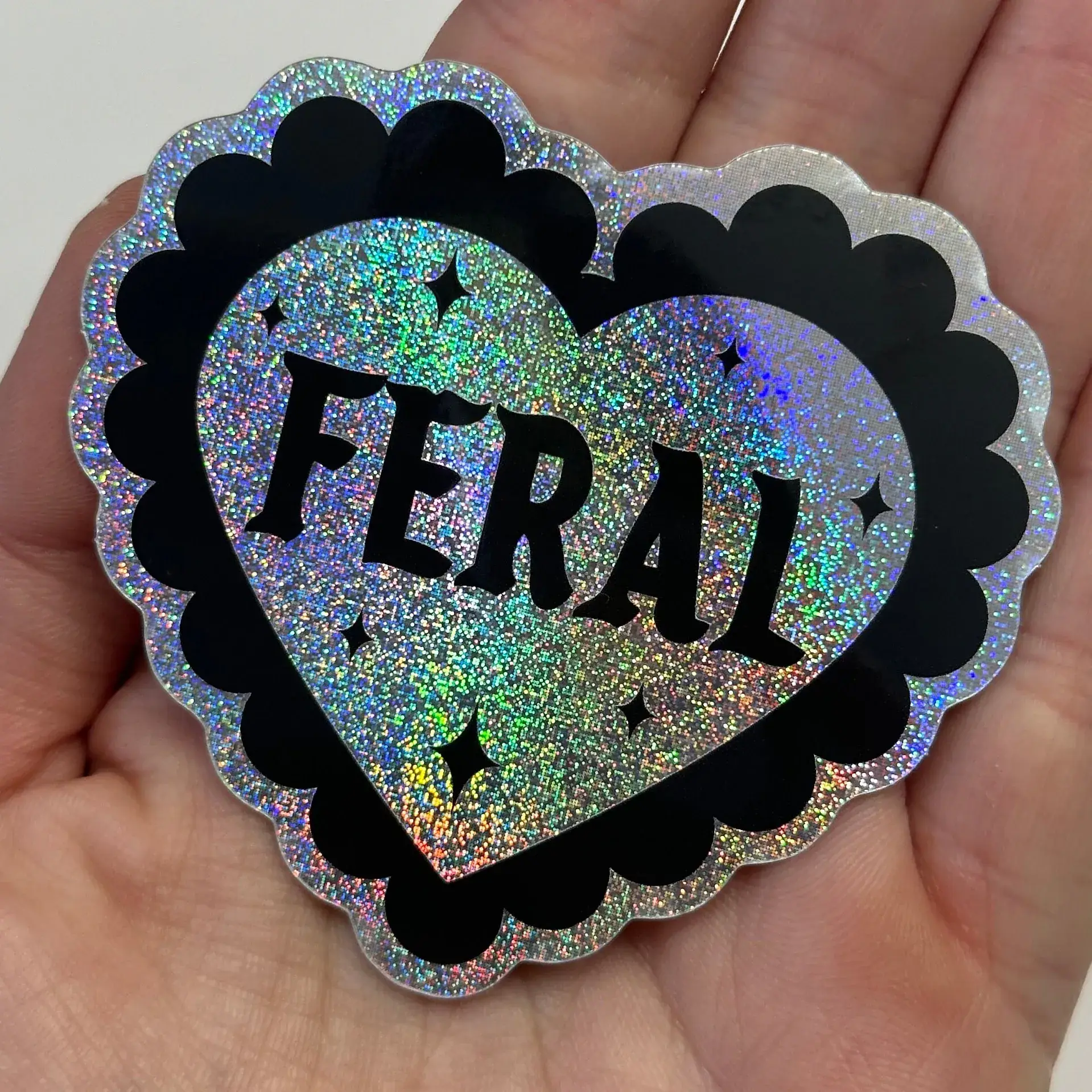 ShlemonArt - Wholesale Sticker - Feral Glittery Scalloped Heart Sticker1