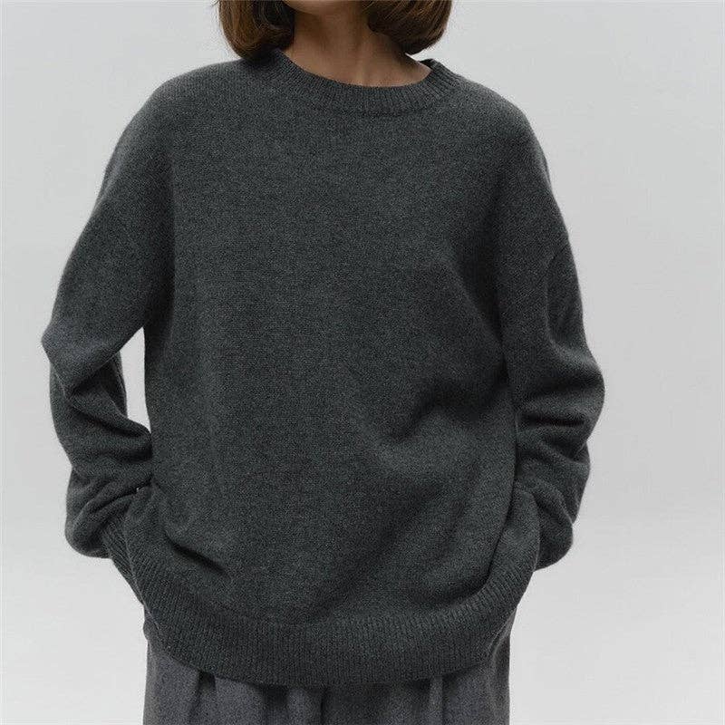 OceanusSwim – wholesale Knitted jumper – Women′s – Round Neck Solid Color Pullover Sweater0