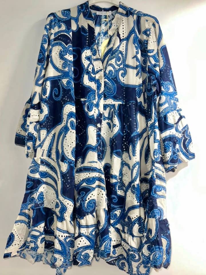 LOOWIE - Wholesale Dress - Women's - 02EMB Cotton Navy English Eyelet Dress Cover Up