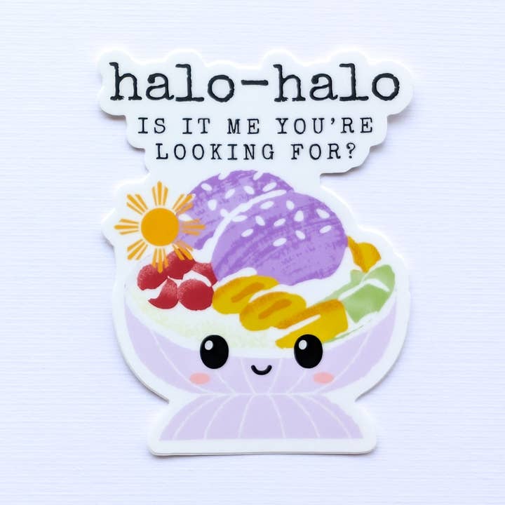 Cute Halo-Halo Funny Water Bottle Sticker for wholesale by Paper Picture Mama