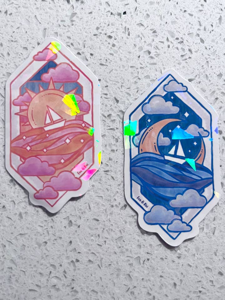sun & moon stickers for wholesale by fox & koi: stickers and pins