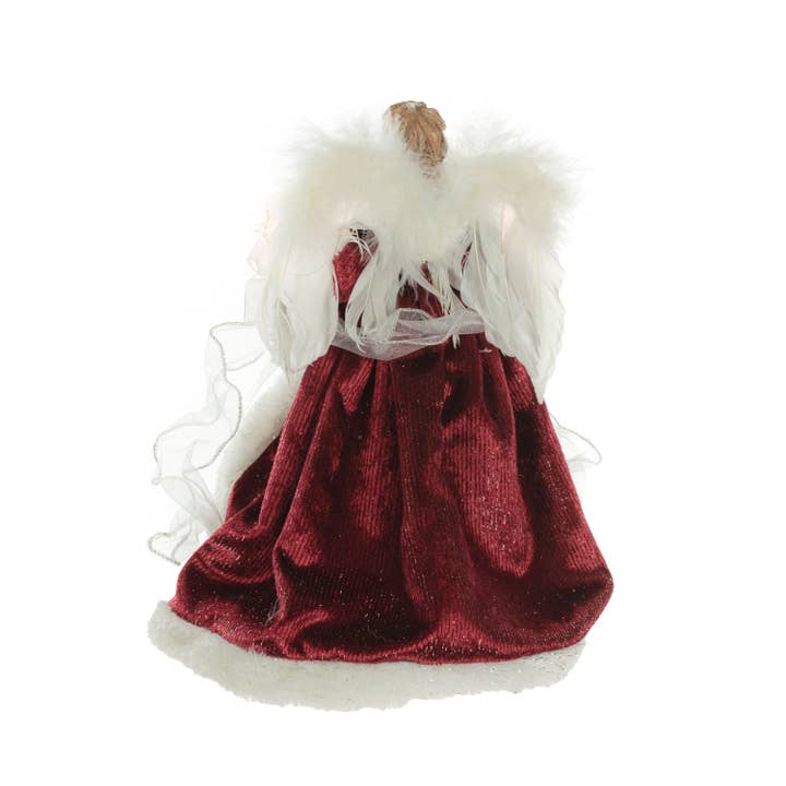Starlight Collection - Wholesale Tree Topper - Red/White 10-Light Modern Angel Tree topper w/ Fluffy Wings2