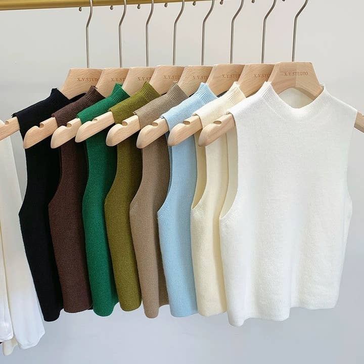 Hope & Sunshine - Wholesale Knit Top - Women's - Knit Vest Sleeveless Turtleneck Top