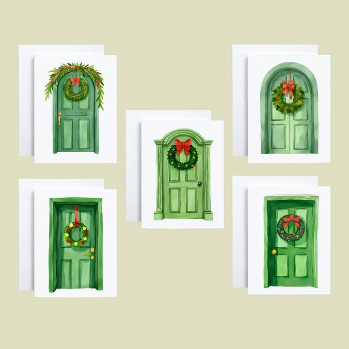 Cryptic Paper Co. - Wholesale Christmas Card - Boxed Set of Green Christmas Door Holiday Cards8