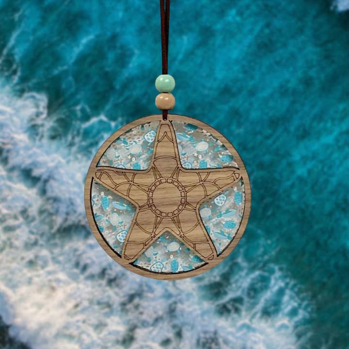 Starfish Sun Catcher with turtle background for wholesale by Rambling Rooster Crafts