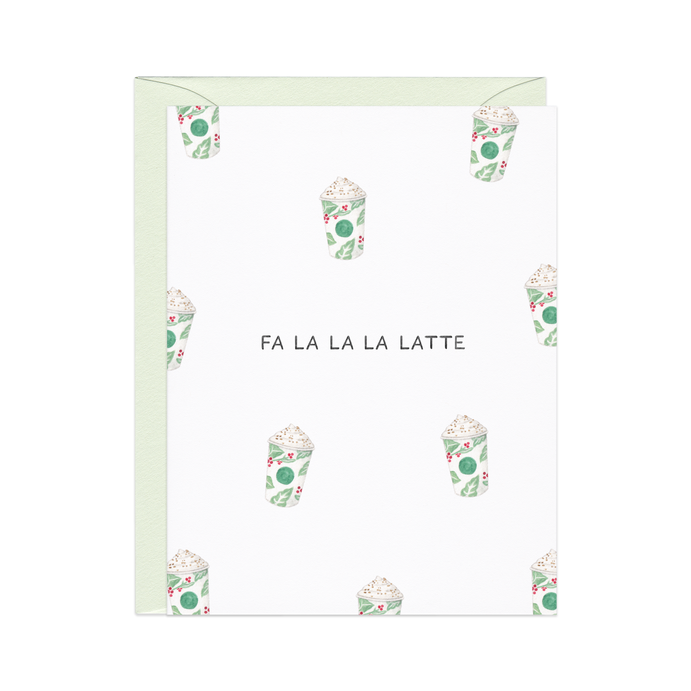 Amy Zhang - Wholesale Christmas Card - Fa La La Latte — Coffee Pun Christmas Card1