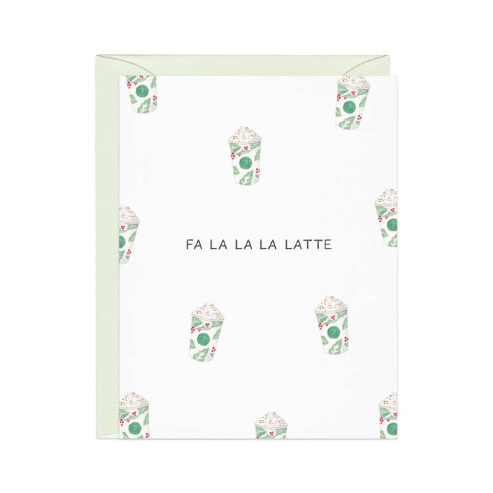Amy Zhang - Wholesale Christmas Card - Fa La La Latte — Coffee Pun Christmas Card1