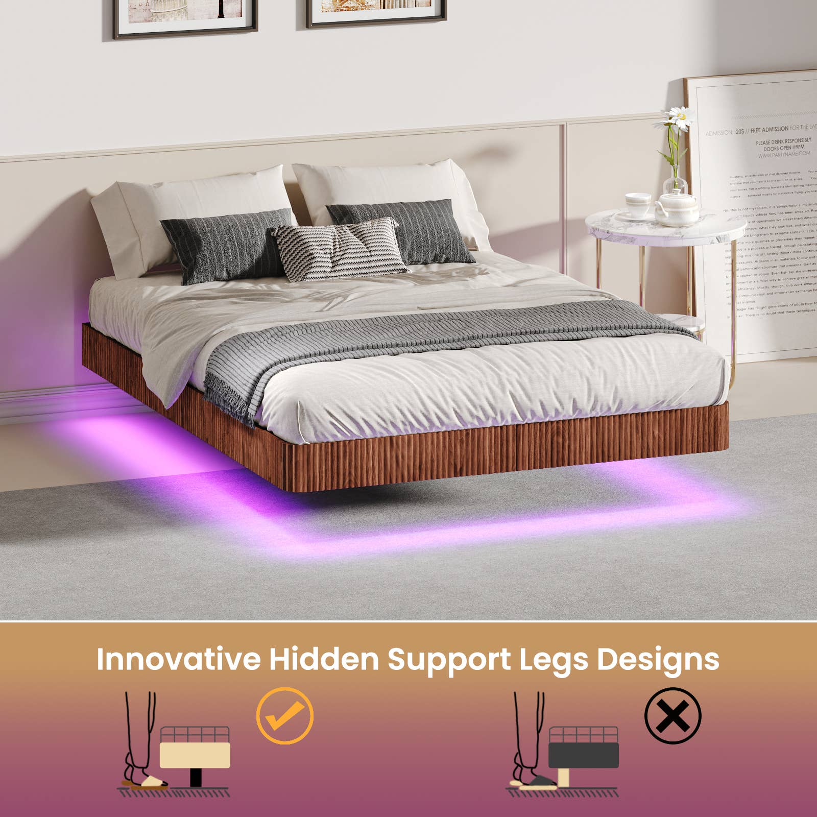 39F Inc. - Wholesale Bed - Floating Bed Frame with LED Lights  2 Sizes and 2 colors13