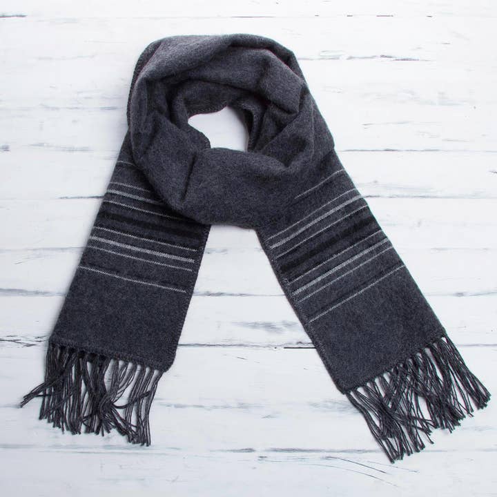 Andean Clouds In Charcoal Men's Alpaca Blend Scarf for wholesale by NOVICA