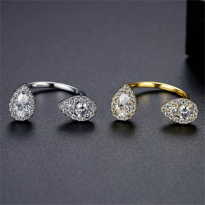 18K Gold Filled Zircon Open Ring Silver Diamond Crystal Ring for wholesale by Gaia Fashion Inc