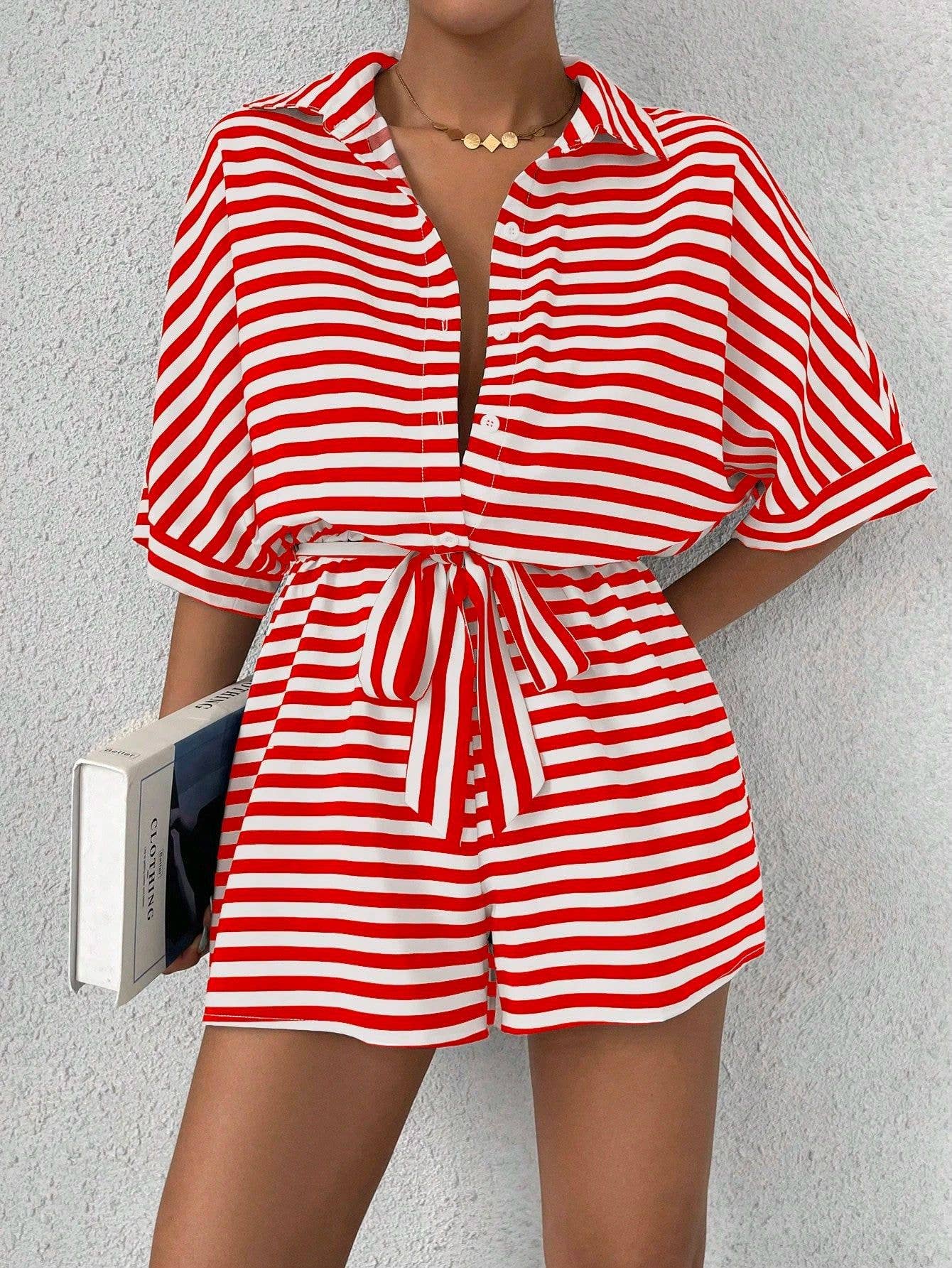 Lily Clothing - Wholesale Romper - Women's - Women’s striped buttoned cardigan romper5