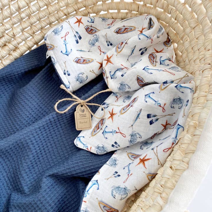 Baby waffle blanket - dark jeans sea for wholesale by Natural Cuddles
