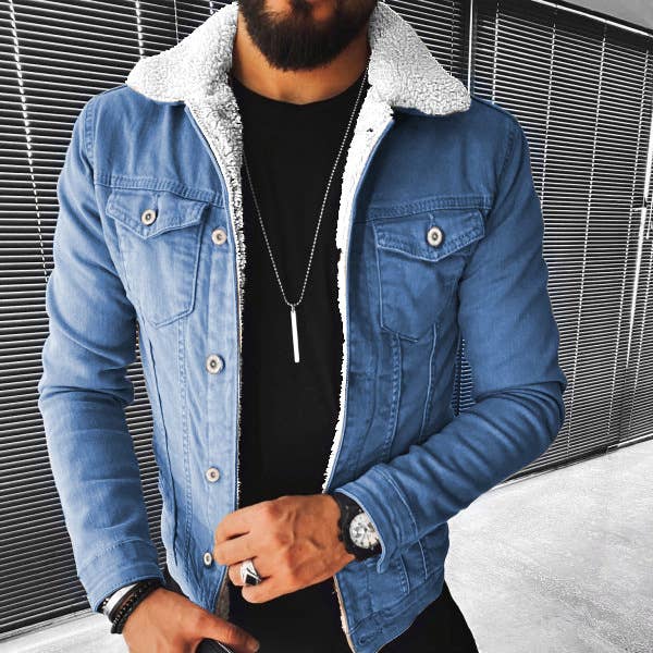Tourtiwi - Wholesale Denim Jacket - Men's - Men's Lapel Fleece Denim Jacket1