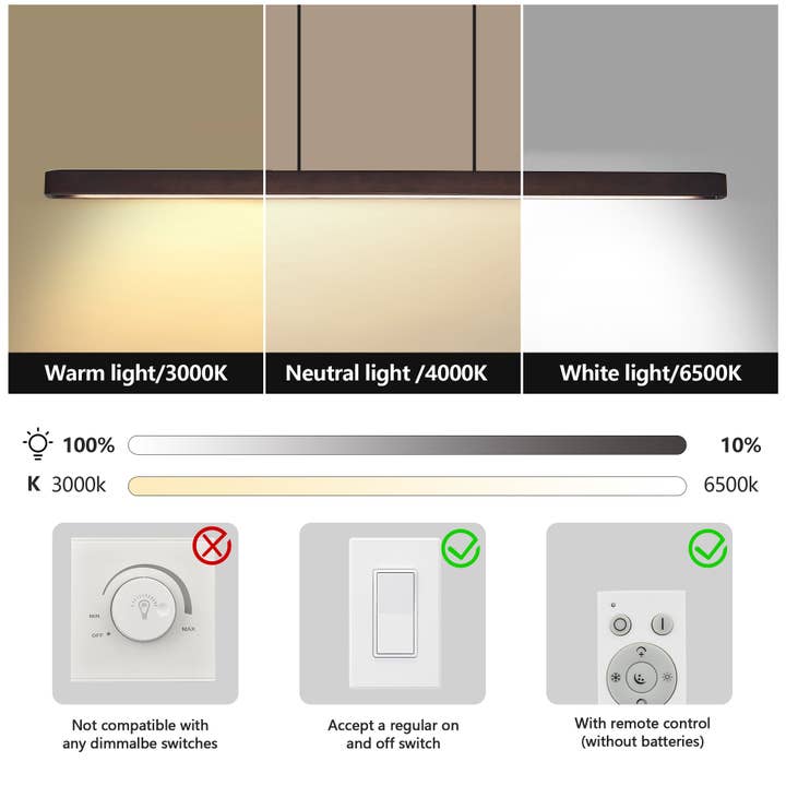 39F Inc. - Vente Lustre/Suspension - Suspension LED moderne en noyer de 51" lampe suspendue réglable8