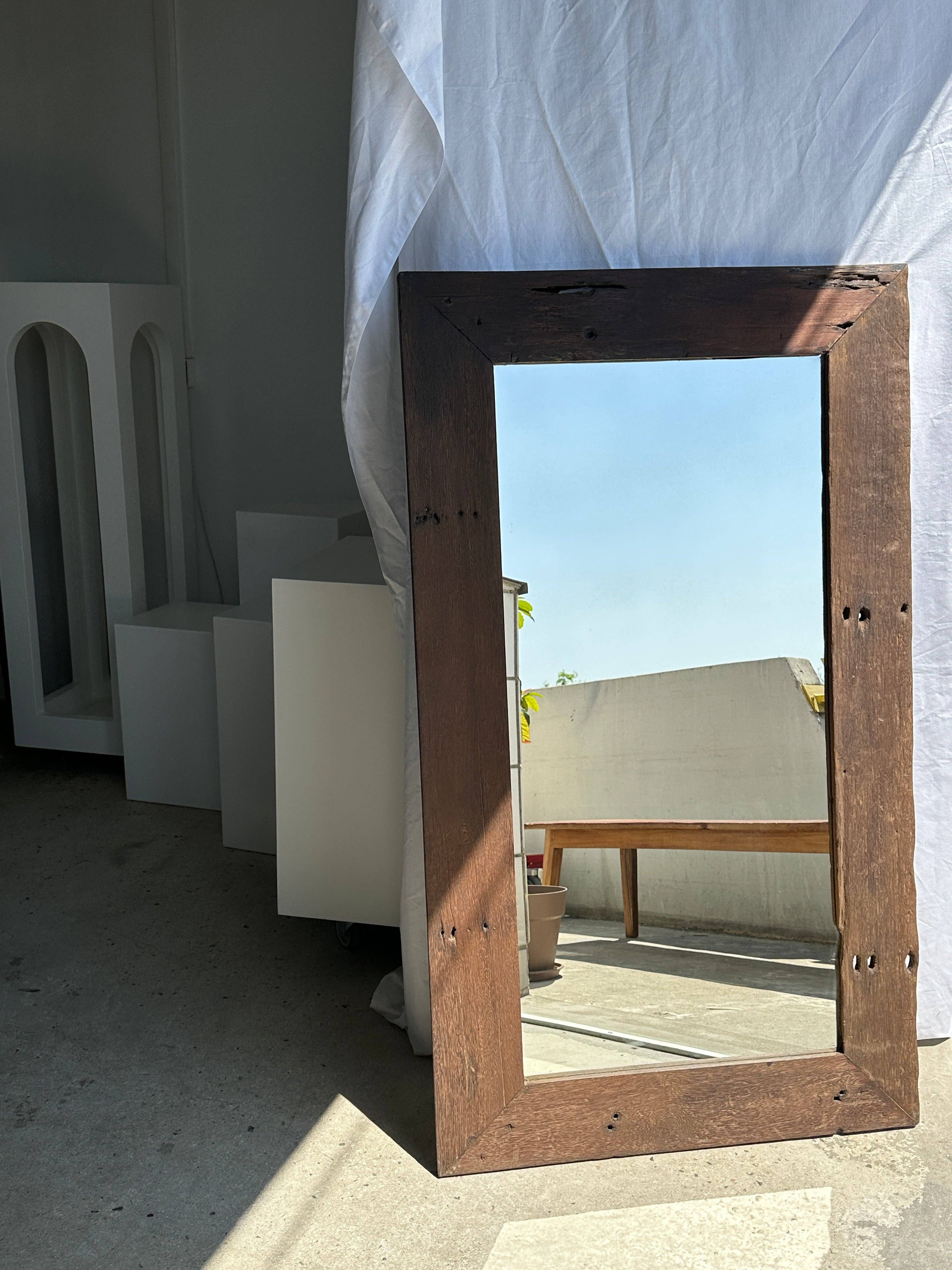 Office Objets - Wholesale Wall Mirror - Mirror with exotic brutalist old iron wood frame H:139cm24