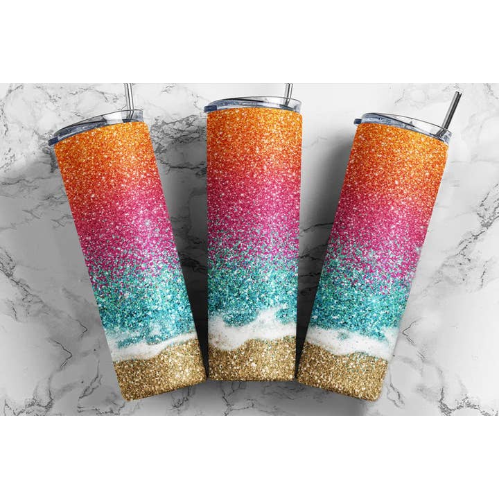 Beach Sunset Glitter 20 oz Mager Tumbler för wholesale av WST Wholesale