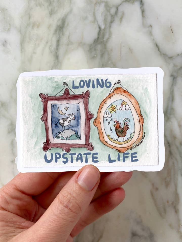 XL Upstate Love Nature Sticker – Verspielte Kuh-Huhn-Vinyl für den Großhandel von Maya Shari Studio