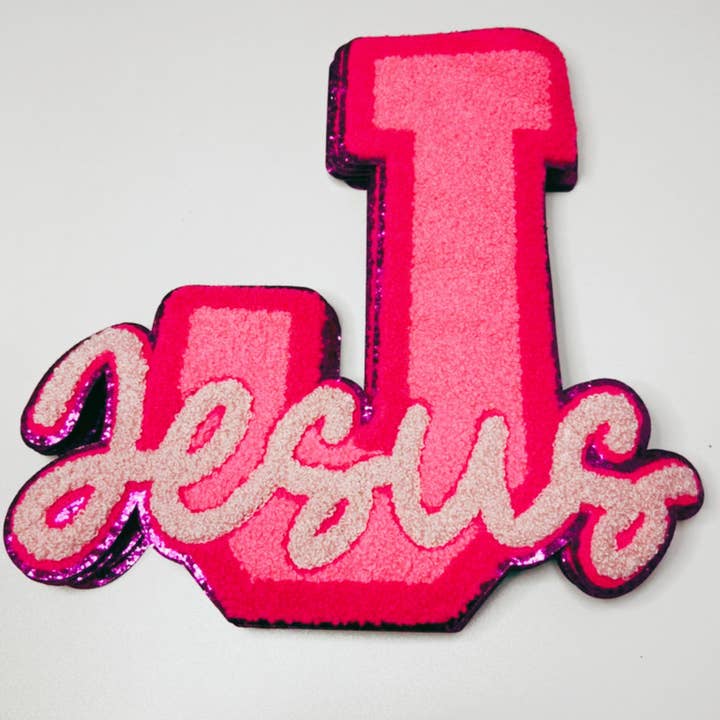 TEELUX - Wholesale Patch - 11” Jesus in PINK - Chenille Patch2