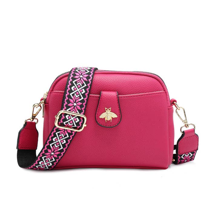 Papaya Fashion Ltd - Wholesale Crossbody bag – Women's - B23002 Bee Cross Body Handbag with double zip top sections5