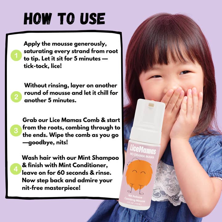 Lice Mamas, LLC - Wholesale Hair Brush/Comb - Lice Mamas Kit – Enzyme Mousse & Nit Comb for All Hair Types3