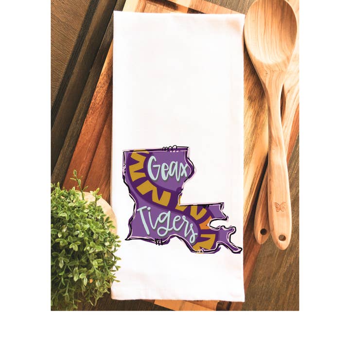 Louisiana GEAUX TIGERS Gameday Tea Towel - Hand Towel for wholesale by Rouge 225
