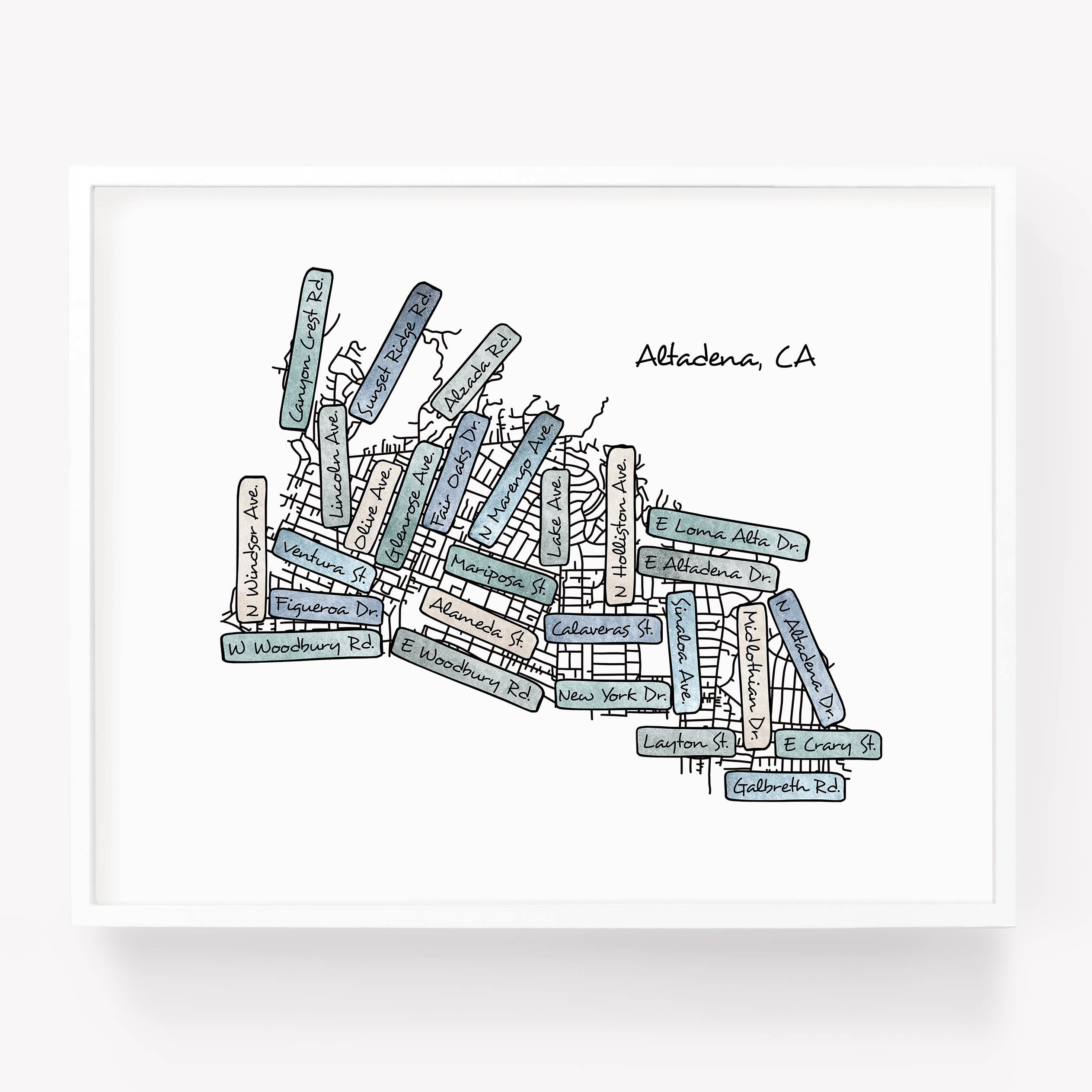 Sparks House Co. - Wholesale Art Print - Altadena California street map print, street names poster0