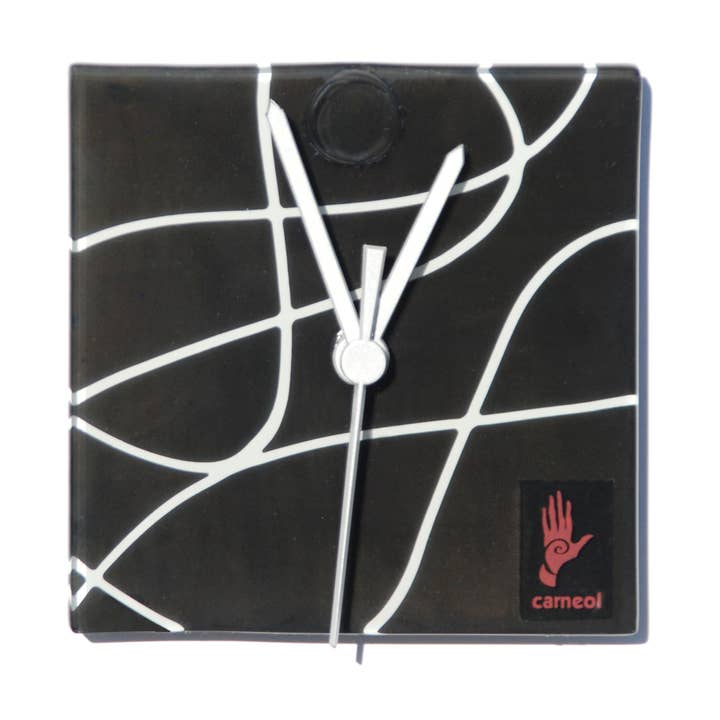 CARNEOL GLASS - Venta al por mayor Relojes de pared - Reloj de pared Geo, color blanco y negro, 13 x 13 cm0