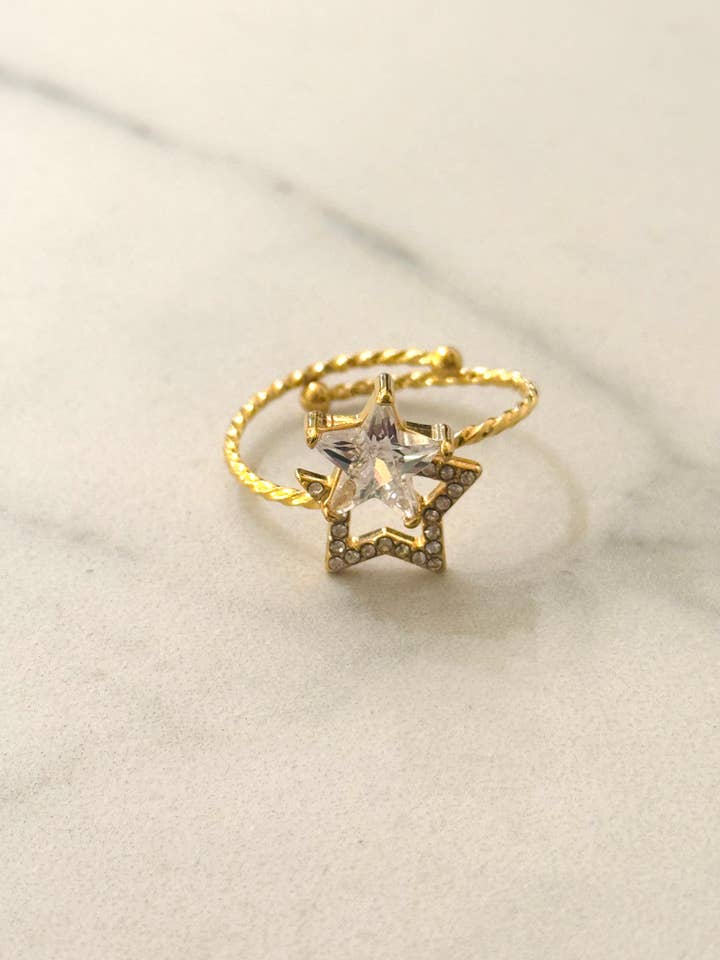 Double Star Ring w Zirconium Stones for wholesale by Cassette Barcelona