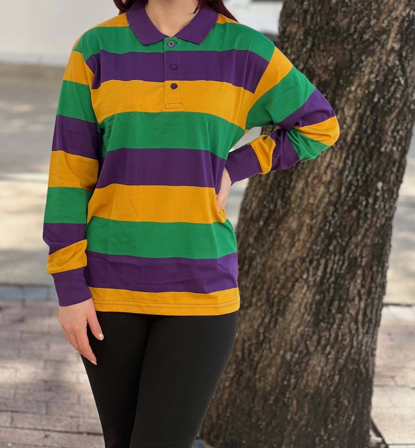 KAPLIN INC dba mardigrasbazaar - Wholesale Polo - Unisex - Adult MG Rugby Shirt (Horizontal Stripes, LS) # 1020