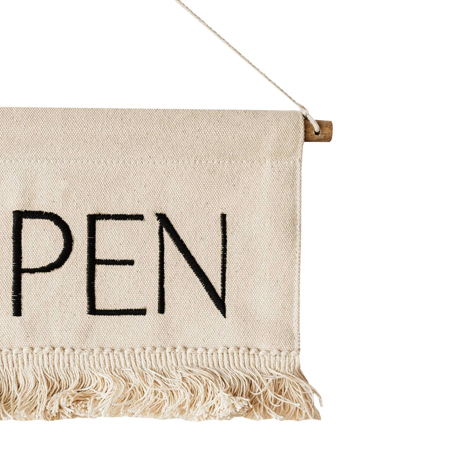 Foreside Home & Garden - Wholesale Sign - Claudia Cotton Embroidered Hanging Open Closed Sign Fringe3