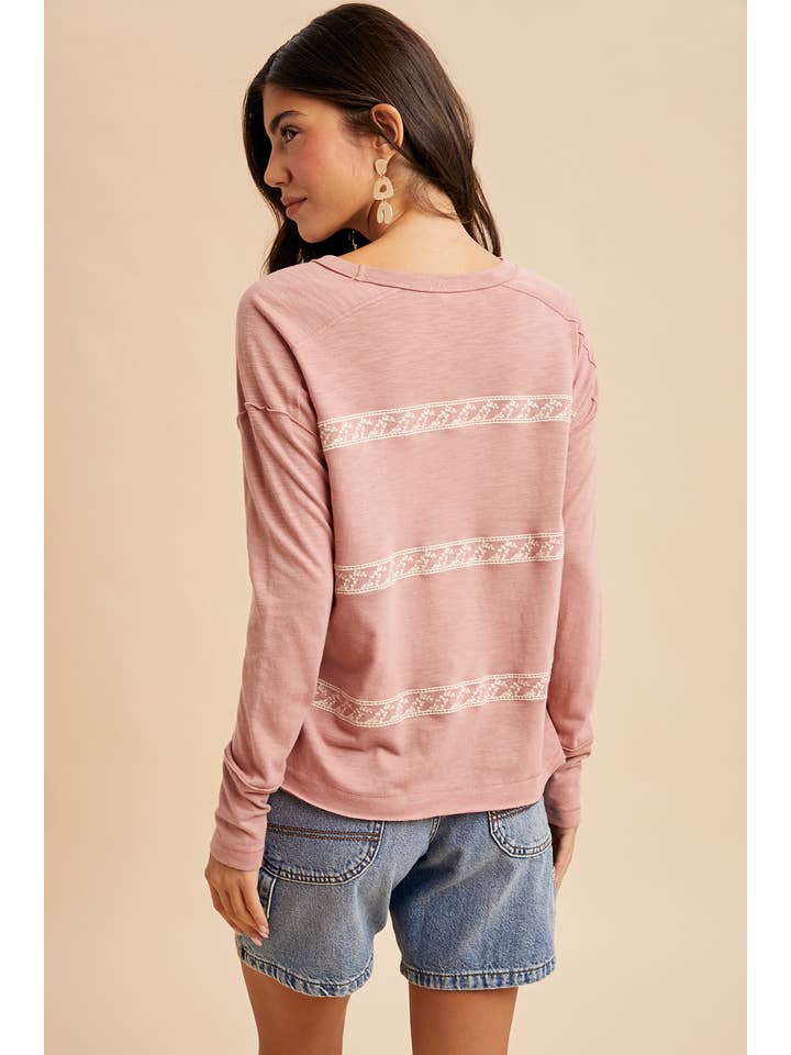 In Loom - Wholesale Blouse - Women's - FLORAL EMBROIDERY STRIPED TEE2