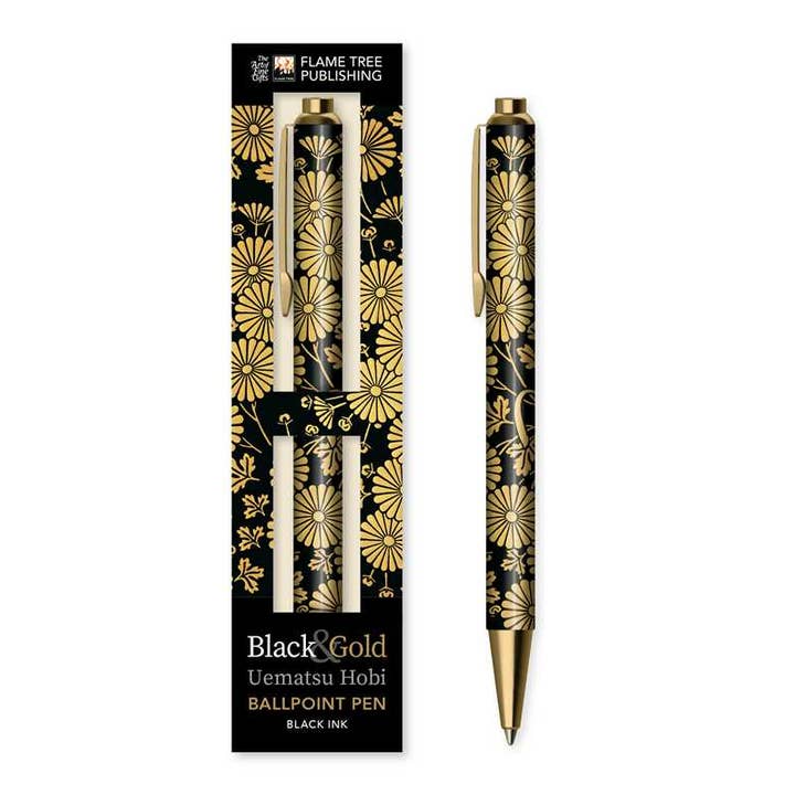 Uematsu Hobi: Black & Gold Chrysanthemums Boxed Decorative Ballpoint Pen by for wholesale by Simon & Schuster