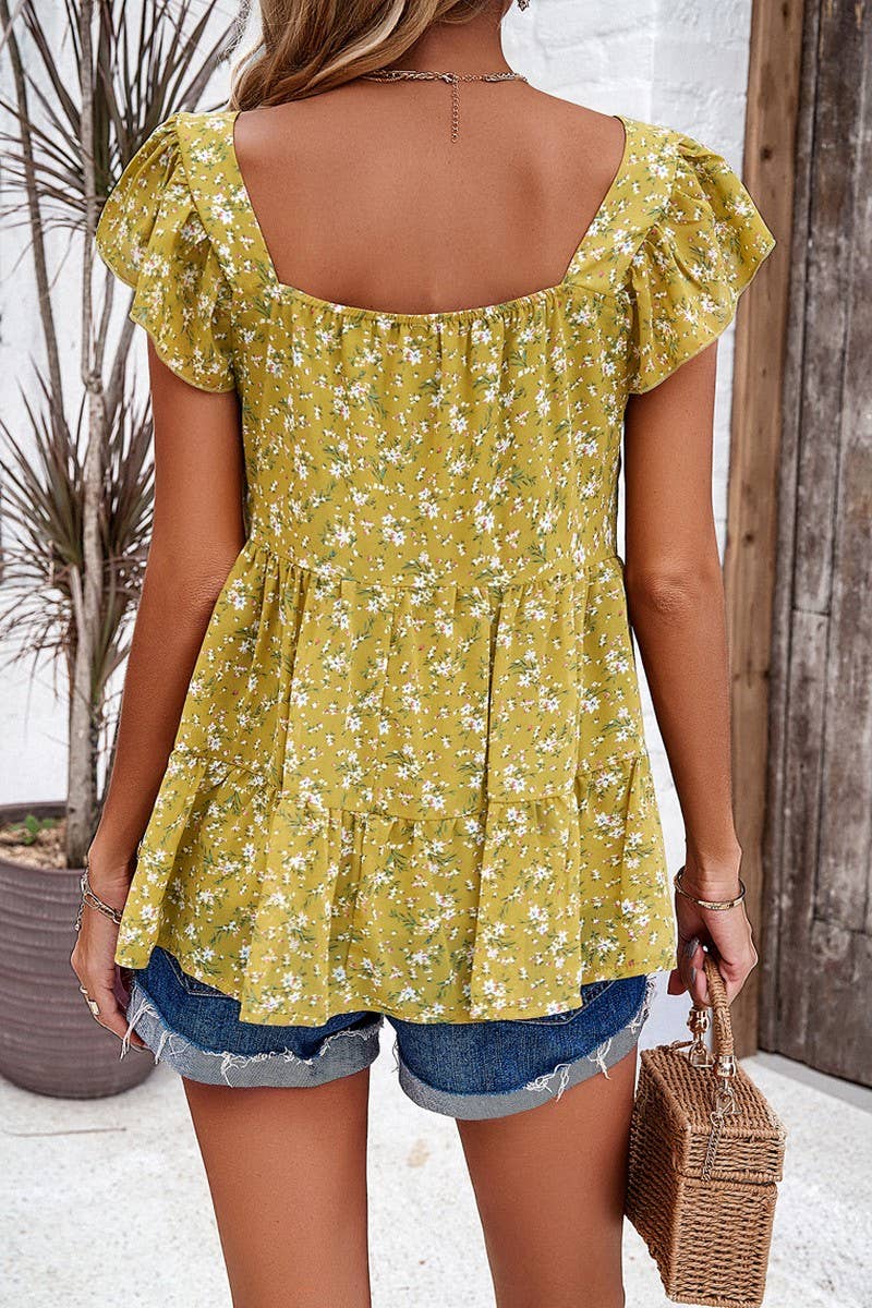 NINEXIS - Vente Chemisier – femme - CWTBLSL0056_Top à manches volantées à col carré5