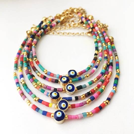 Evileyefavor - Wholesale Beaded Bracelet - Rainbow Evil Eye Bracelet, Seed Beads Bracelet, Greek Evil Eye Jewelry