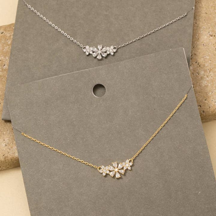 Triple Cz Flower Charm Necklace for wholesale by Anarchy Street