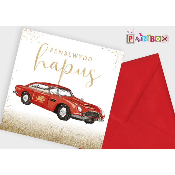 Penblwydd Hapus - Carte Classique Voiture Rouge Joyeux Anniversaire x6 pour la vente par The Paintbox