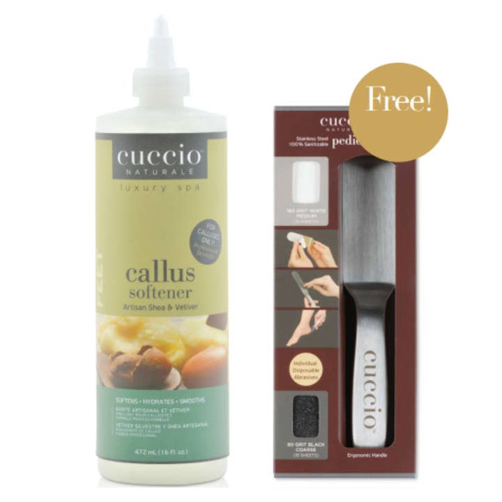 BOGO: Buy a 472mL (16 fl. oz.) Callus Softener and get a Stainless Steel Pedicure File Kit FREE! for wholesale by Cuccio