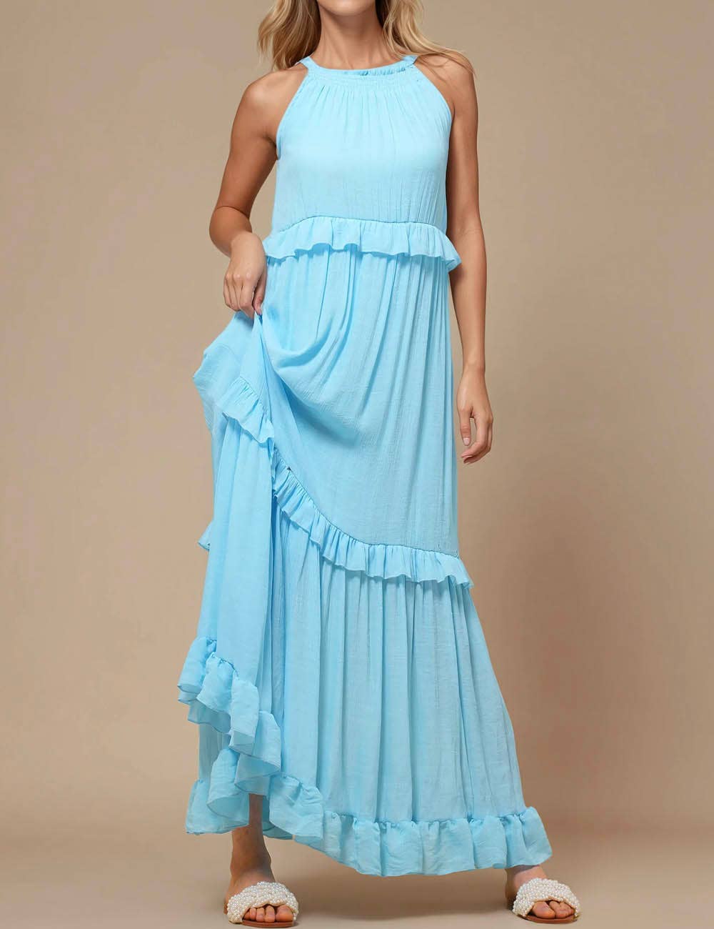 Sweetkama - Vendita all'ingrosso Vestito - Donna - Maxi abito quotidiano da donna con scollo tondo in boemia SKD231190