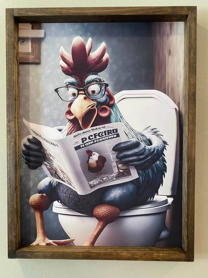 Funny Rooster Bathroom Farmhouse Sign for wholesale by Stir Crazy Signs
